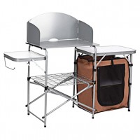 Folding Grill Table with Storage Lower Shelf and Windscreen Aluminum Folding Cook Station Quick Set-up and Lightweight for BBQ