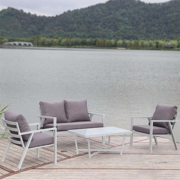 4pc Alum. Slat and Cushioned Garden Patio Furniture Sets Outdoor Patio Sofa Chair Set