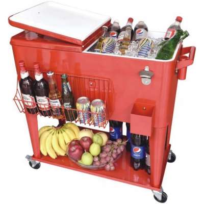 Mobile beer keg 80-Quart Steel Beverage Cooler Ice Bucket Rolling Cart for outdoor