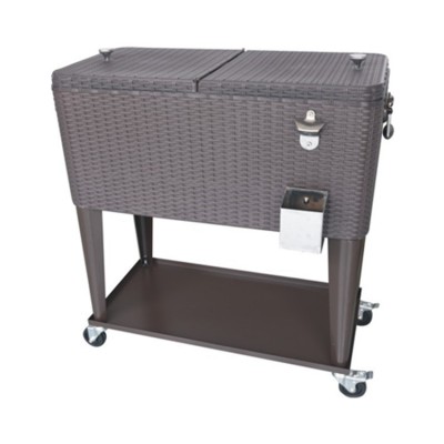 Rattan Rolling Patio Cooler Cart/Ice Chest/Hand Push Beverage Cart