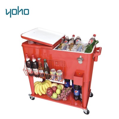 YOHO 80-Quart Steel Beverage Cooler Ice Chest Rolling Cart for outdoor