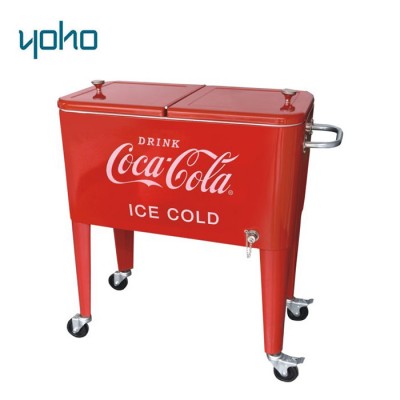 Red 60QT cooler cart ice bucket with bottle opener and bottle-cap catcher drink cooler cart