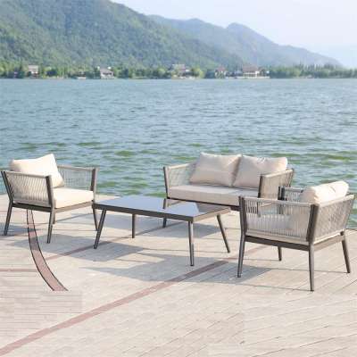 4pc Outdoor PVC Rope Weave Sofa Metal  Restaurant/Cafe tables and chairs